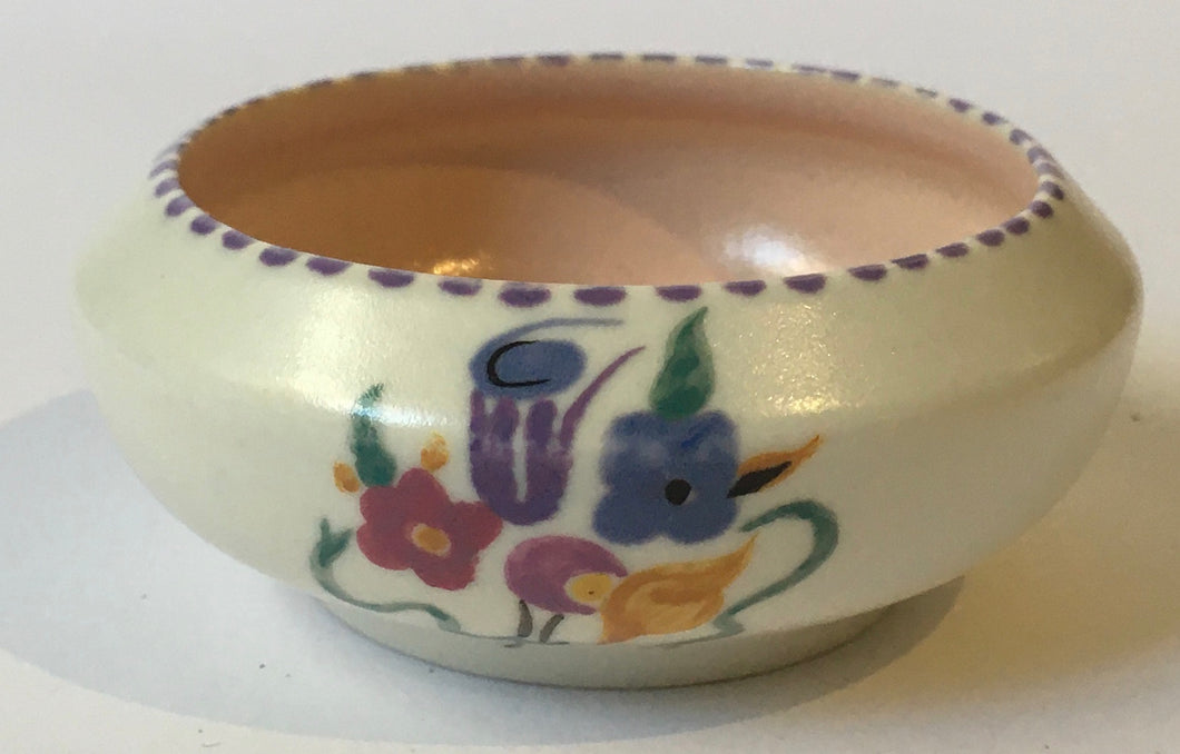 Hand Painted Poole Pottery small dish - pink interior - Traditional flowers pattern