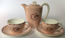 Load image into Gallery viewer, Hand Painted Poole Pottery Small coffee pot &amp; two cups &amp; saucers pink &amp; white - Gwyneth Flowers (Batten) 1946-48)
