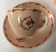 Load image into Gallery viewer, Hand Painted Poole Pottery Small coffee pot &amp; two cups &amp; saucers pink &amp; white - Gwyneth Flowers (Batten) 1946-48)
