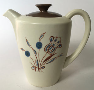 Poole Pottery coffee pot & four cups & saucers Brown & Cream traditional - Hand Painted