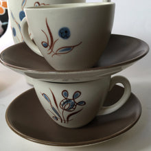 Load image into Gallery viewer, Poole Pottery coffee pot &amp; four cups &amp; saucers Brown &amp; Cream traditional - Hand Painted
