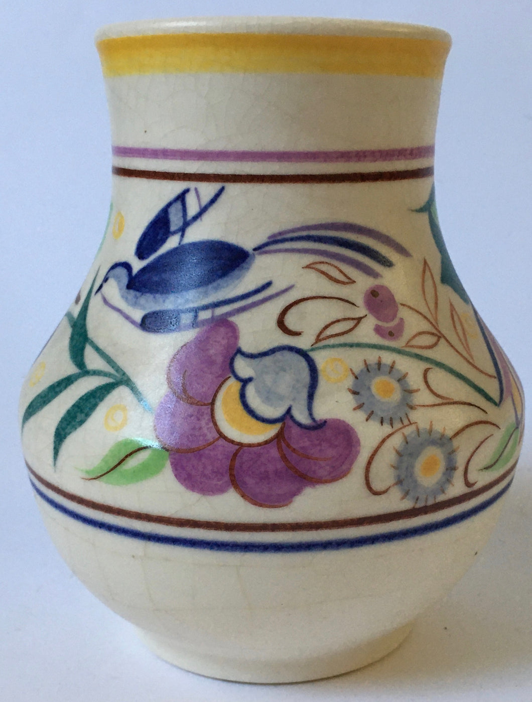 Poole Pottery Vase Shape 112 Traditional Pattern Hand Painted Birds & Flowers