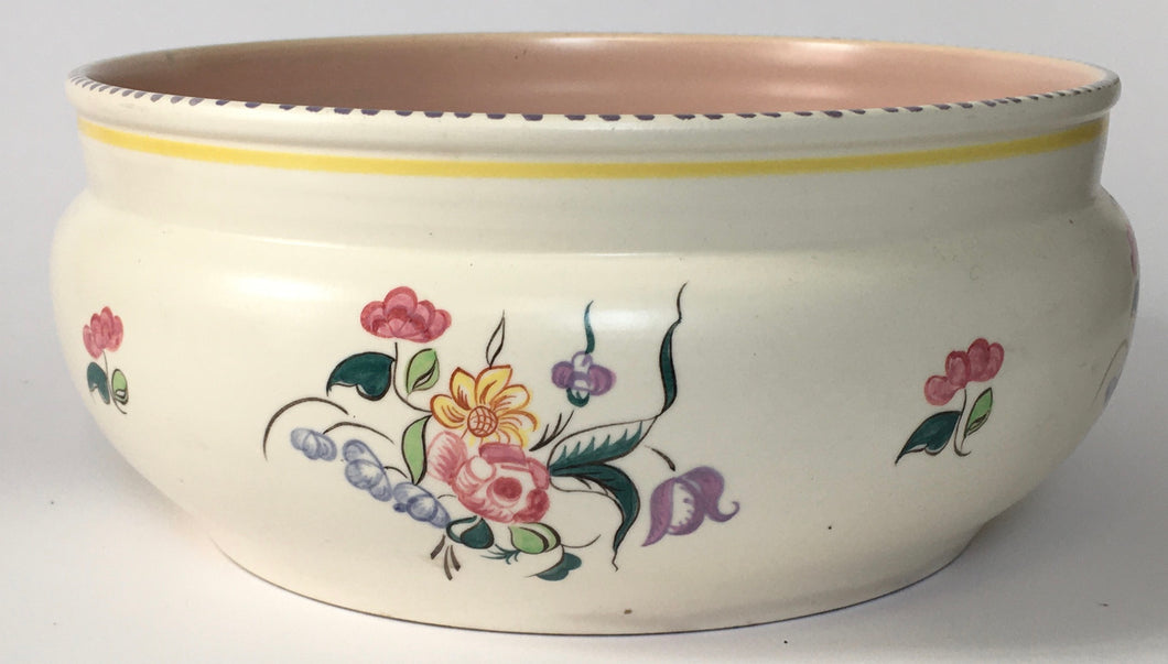 Poole Pottery shape 564 Large bowl - Pink Interior - Traditional Flowers Pattern Hand Painted