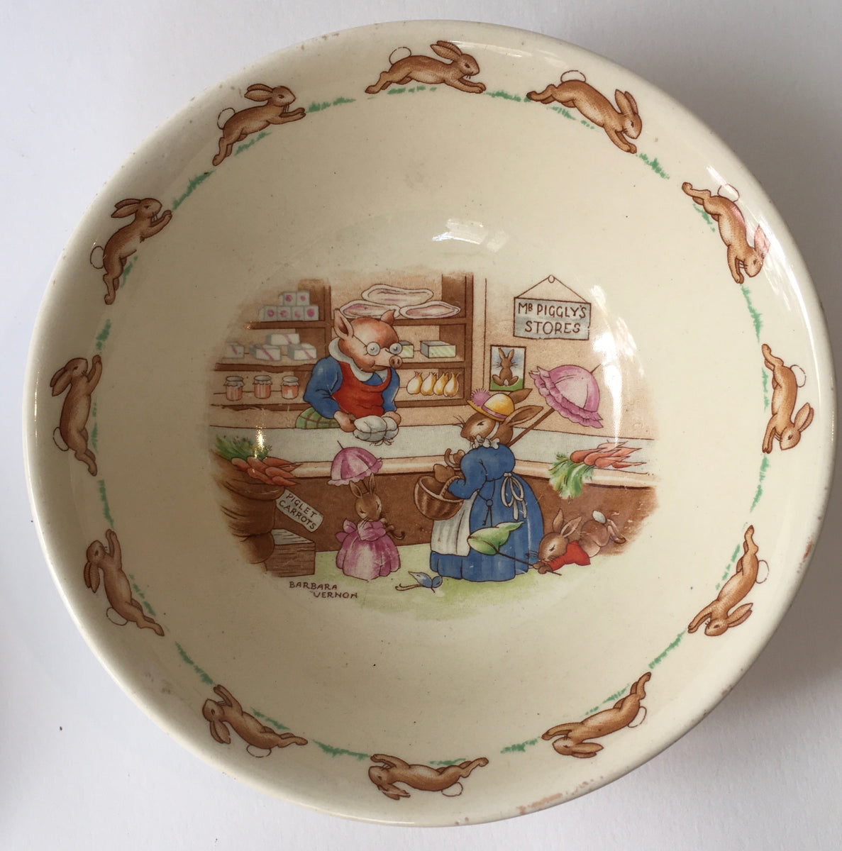 Rare Vintage Royal Doulton Bunnykins Mr. Piggly's Stores outlets Signed Barbara Vernon Plate