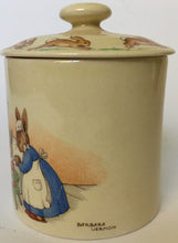 Load image into Gallery viewer, RARE Royal Doulton Bunnykins JAM POT - HW 12 Family at Breakfast & HW 15 R Cycling Signed BARBARA VERNON