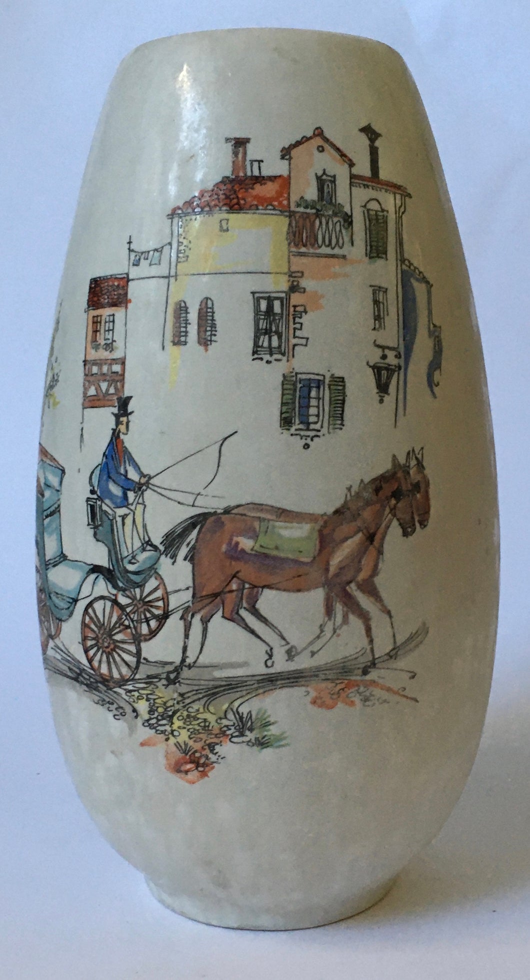 Jasba Keramik shape 101/22 Vase West German Pottery mid century Modern Horse and carriage scene Germany