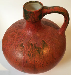 West German RUSCHA one Handled Vase shape 340 Red Lava Volcano glaze - Pottery mid century Modern c. 1950s Germany
