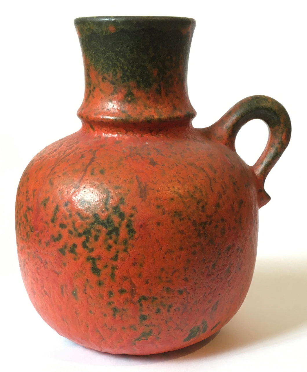 West German RUSCHA (Attributed) one Handled Vase  Red Lava Volcano glaze - Pottery mid century Modern c. 1950s Germany