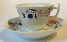 Load image into Gallery viewer, Antique English London Shape Cup & Saucer / tea Bowl c.1830 Probably Hilditch Lane end Longton Pattern 128