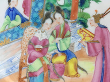 Load image into Gallery viewer, Chinese Porcelain Famille Rose " Rose Mandarin " Figures Shells flowers Hand painted / decorated  plate 19th century Chinese Antique - Hairline