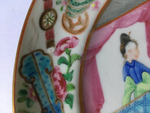 Load image into Gallery viewer, Chinese Porcelain Famille Rose " Rose Mandarin " Figures Shells flowers Hand painted / decorated  plate 19th century Chinese Antique - Hairline