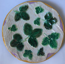 Load image into Gallery viewer, George Jones Majolica c.1870 Pattern 2254 STRAWBERRY LEAVES on white napkin Reverse tortoise-shell mottling #2