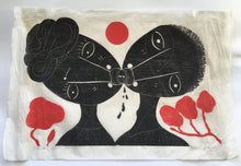 Load image into Gallery viewer, Motshile Wa Nthodi Rare Original woodblock Print "Kissing Cousins III" 1976 (South African Artist)