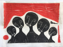 Load image into Gallery viewer, Motshile Wa Nthodi Rare Original woodblock Print "Five Sisters" 1976 (South African Artist)