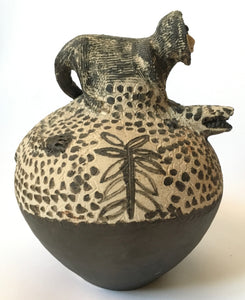 Rorkes Drift Pottery "Monkey riding a Crocodile"  E Mbatha 2008 (South African) ELC arts and Crafts center