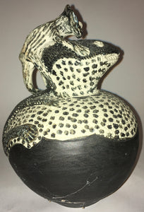 Rorkes Drift Pottery "Monkey riding a Crocodile"  E Damann 2008 (South African) ELC arts and Crafts center