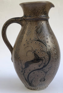 Wim MUHLENDYCK (1905-1986) Westerwald art pottery Saltglaze Stoneware Sgraffito deer jug 1950s Made in Germany Höhr-Grenzhausen