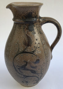 Wim MUHLENDYCK (1905-1986) Westerwald art pottery Saltglaze Stoneware Sgraffito deer jug 1950s Made in Germany Höhr-Grenzhausen