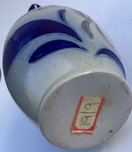Wim MUHLENDYCK (1905-1986) Westerwald art pottery Blue Saltglaze Stoneware Sgraffito deer jug 1950s Made in Germany Höhr-Grenzhausen