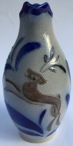 Wim MUHLENDYCK (1905-1986) Westerwald art pottery Blue Saltglaze Stoneware Sgraffito deer jug 1950s Made in Germany Höhr-Grenzhausen
