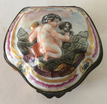Load image into Gallery viewer, Antique Naples Capodemonte porcelain pill box putti hand painted - perfect
