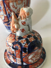 Load image into Gallery viewer, Japanese Imari porcelain Ginger Jar &amp; cover -Foo Dog Finial-  probably 19th century - Hand Painted underglaze blue Red enamel overglaze
