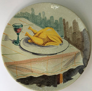 Italian Mid Century Modern hand painted pottery plate signed A C***? c.1950