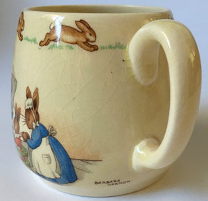 Royal Doulton Bunnykins - HW 12 Family at Breakfast / HW 2 Pulling on trousers - Don Mug BARBARA VERNON