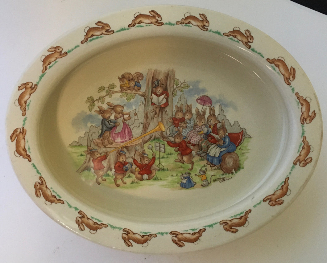 Royal Doulton Bunnykins -  LF 13 The Duet - oval baby bowl - Signed Barbara Vernon