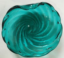 Load image into Gallery viewer, Murano Bowl / Ashtray- Teal Green -  Controlled Bubbles - Polished pontil - Italian Glass
