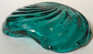 Murano Bowl / Ashtray- Teal Green -  Controlled Bubbles - Polished pontil - Italian Glass