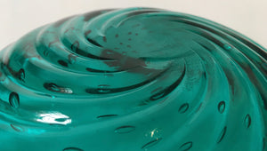 Murano Bowl / Ashtray- Teal Green -  Controlled Bubbles - Polished pontil - Italian Glass