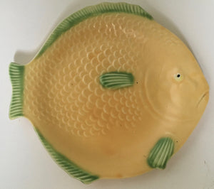 Shorter & Son Fish plate Art deco Clarice Cliff shape 23 cm x 20 cm Matte Orange with green trim