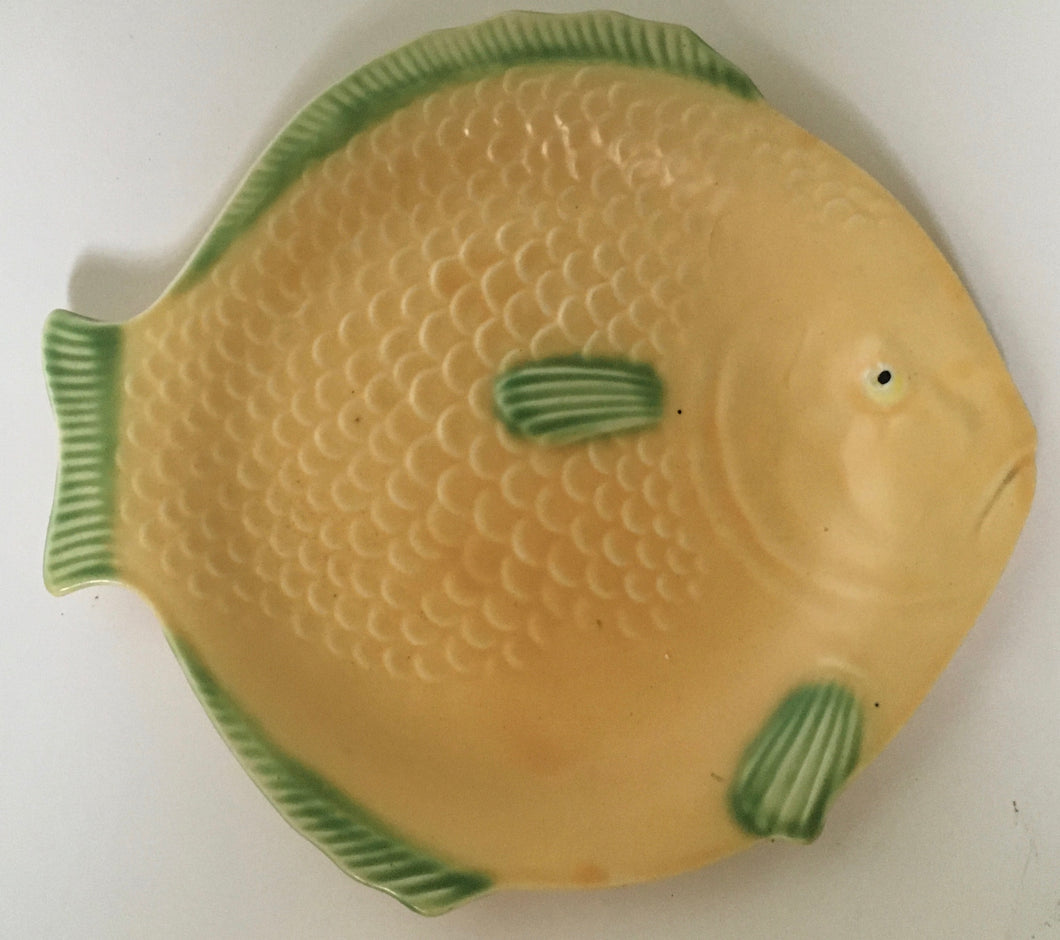 Shorter & Son Fish plate Art deco Clarice Cliff shape 23 cm x 20 cm Matte Orange with green trim