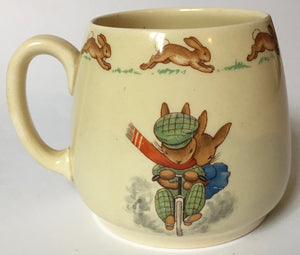 Royal Doulton Bunnykins - HW 15 Family with pram - Style one HW 15 R Cycling - Don Mug