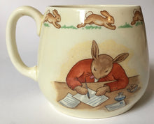Load image into Gallery viewer, Royal Doulton Bunnykins - HW 19 Postman delivering Letters -  HW 19R Writing Letters - Don Mug
