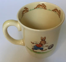 Load image into Gallery viewer, Royal Doulton Bunnykins - HW 9 Gardening style one HW13R Footballer - Rare combination - Don beaker &quot;Bunnies inside&quot; BARBARA VERNON
