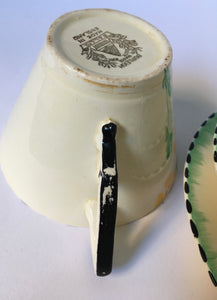 Burleighware Art Deco Zenith Trio pattern 5572 hand painted Burleigh Ware Cup Saucer & Plate