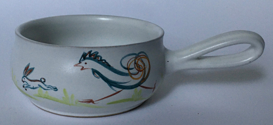 Denby Stoneware Hand Painted dish - Chicken Chasing a Rabbit - Albert College