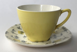 Midwinter 'Savanna' by Jessie Tait 1950s Modern Fashion shape Coffee cup & saucer Staffordshire England