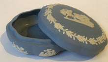 Load image into Gallery viewer, WEDGWOOD blue Jasperware covered bowl Chariot &amp; Angels cameo
