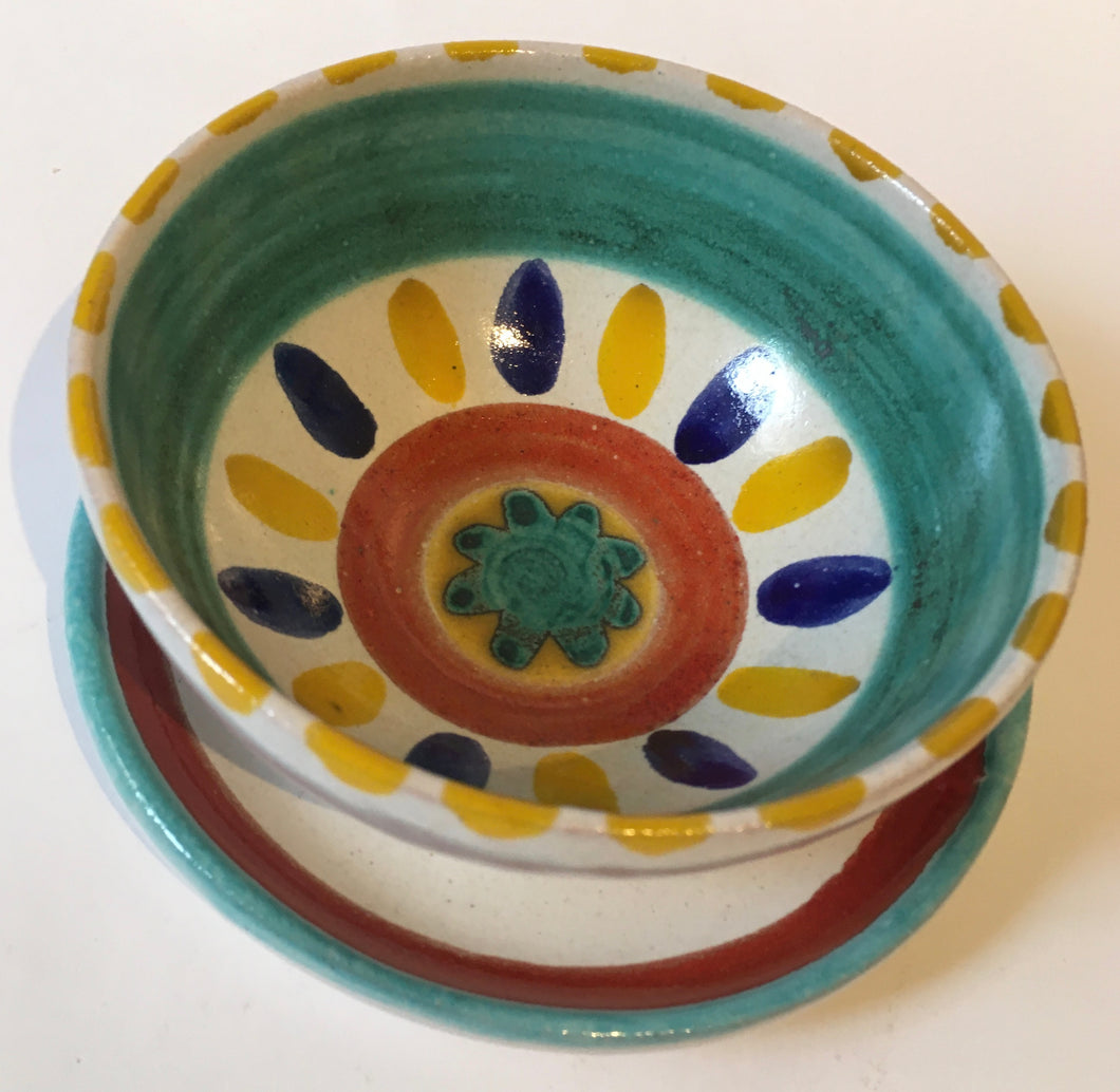 Desimone Italy, Hand Painted pottery bowl & saucer Ceramiche De Simone - Vintage