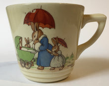 Load image into Gallery viewer, Royal Doulton Bunnykins - HW 15 Family with Pram Style one &amp; HW 16R Raising hat - Casino Cup - Signed BARBARA VERNON
