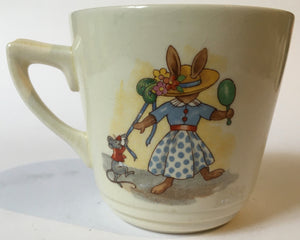 Royal Doulton Bunnykins - HW 28 Hat Shop & HW 28R Trying on hats - Casino Cup - Signed BARBARA VERNON