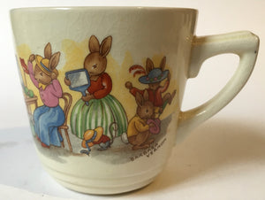 Royal Doulton Bunnykins - HW 28 Hat Shop & HW 28R Trying on hats - Casino Cup - Signed BARBARA VERNON