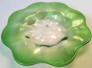 Attributed to Harry Powell for James Powell and Sons, Whitefriars, Hand Blown Green glass bowl on stand