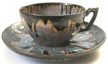 Load image into Gallery viewer, Denbac Pottery Drip Glaze Tea Cup &amp; Saucer shape / Design 527 French Art Nouveau ceramics Made in France 1921-1952

