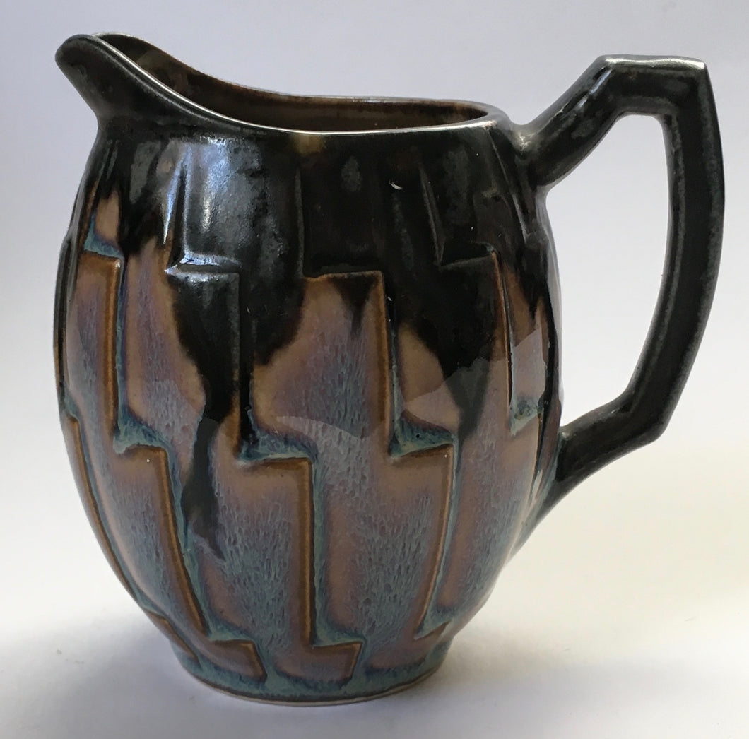 Denbac Pottery Drip Glaze Milk Jug shape / Design 527 French Art Nouveau ceramics Made in France 1921-1952
