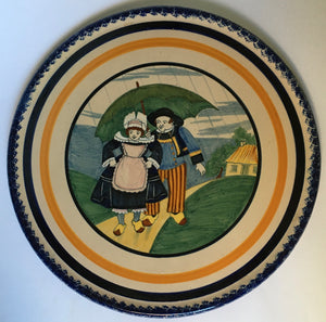 Henriot Quimper France 1131 very large platter / Cake stand traditional sponge ware