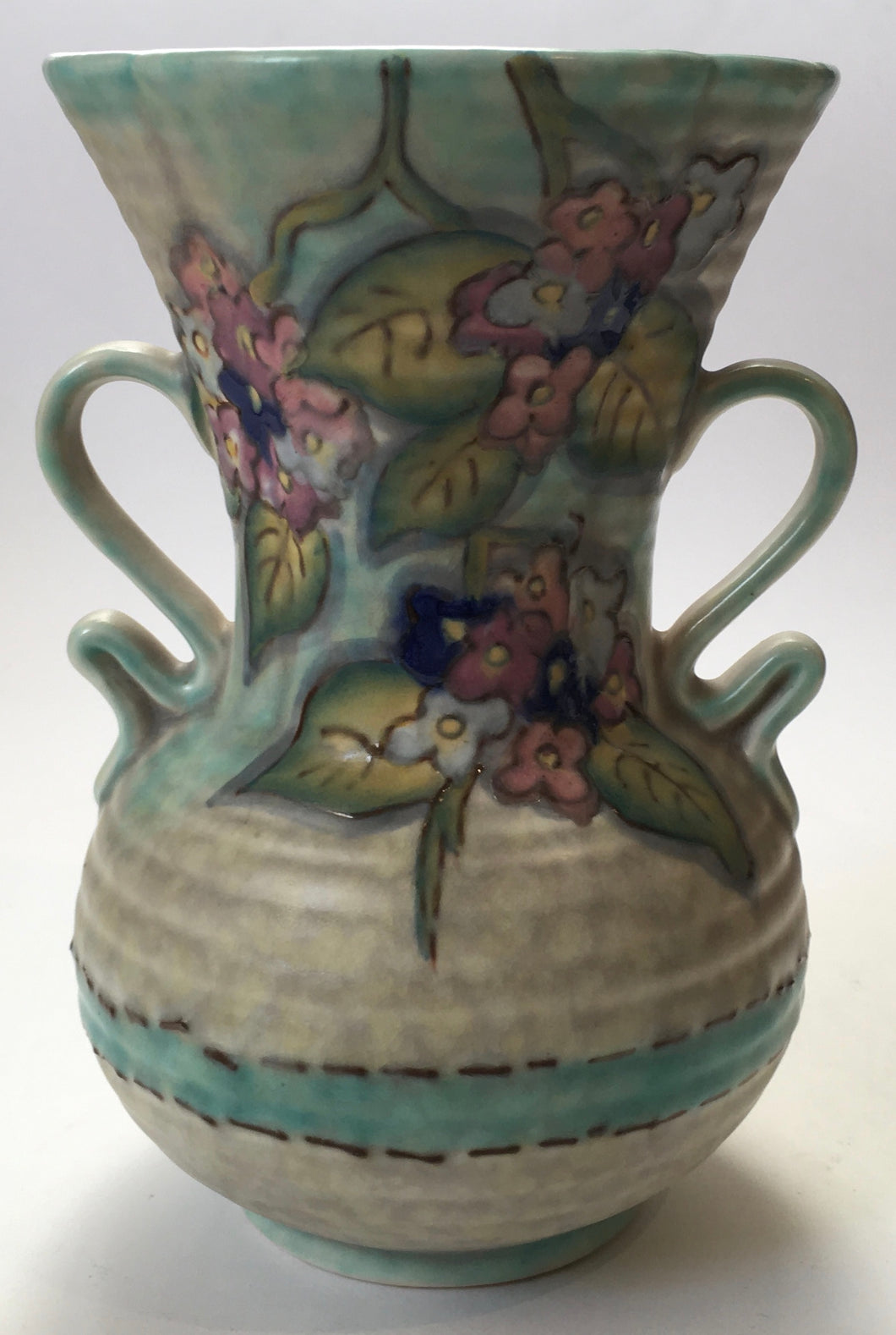 Crown Devon Mattita Tubelined Vase Pattern M326 Signed LM Art Deco Ceramics